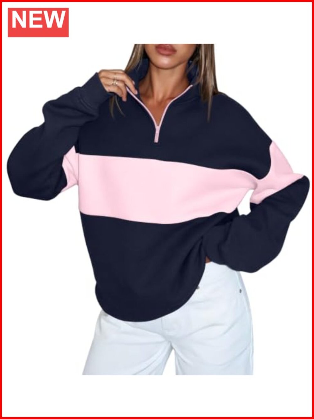 Womens Quarter Zip Oversized Sweatshirt Cotton Polyester Pullover